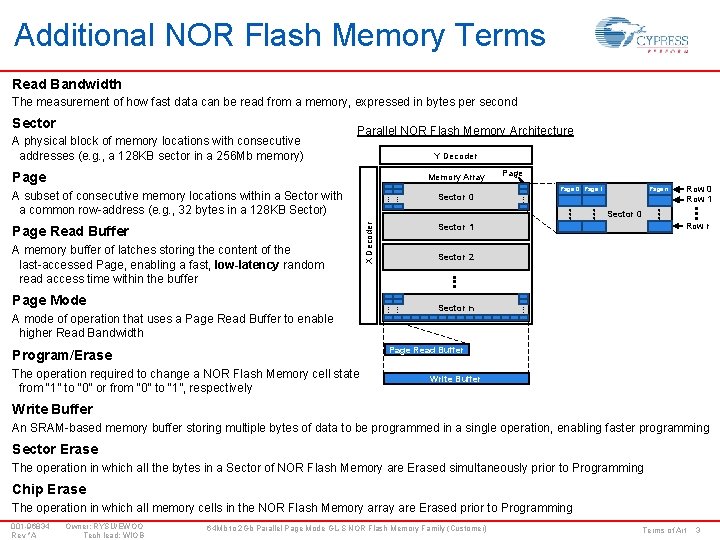 Additional NOR Flash Memory Terms Read Bandwidth The measurement of how fast data can