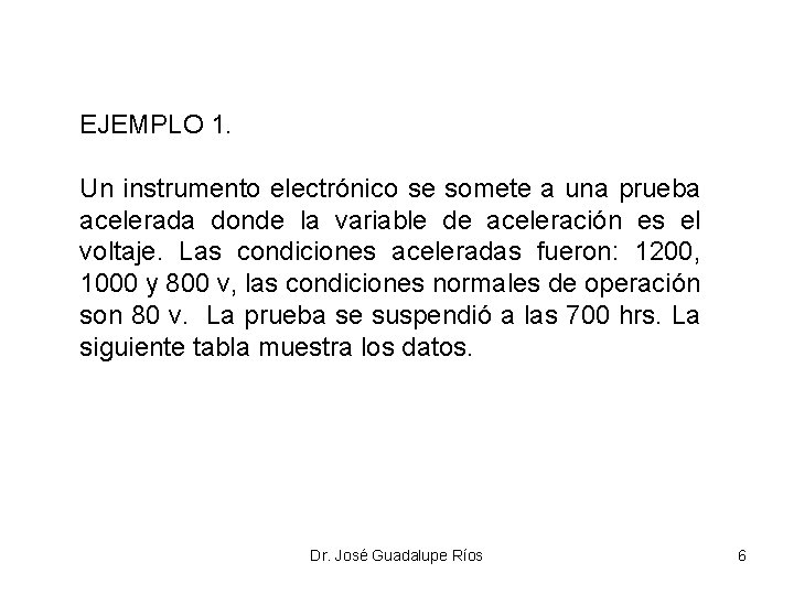 EJEMPLO 1. Un instrumento electrónico se somete a una prueba acelerada donde la variable