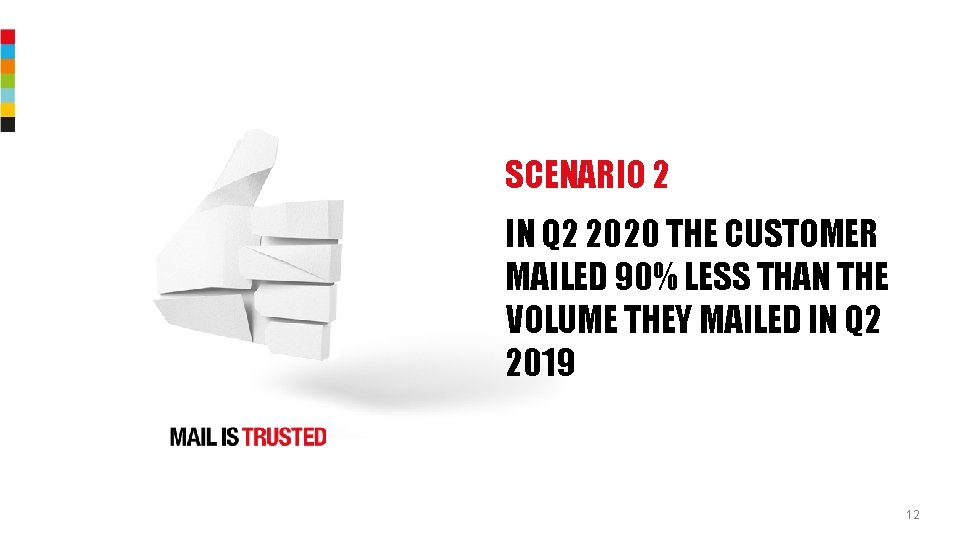 SCENARIO 2 IN Q 2 2020 THE CUSTOMER MAILED 90% LESS THAN THE VOLUME