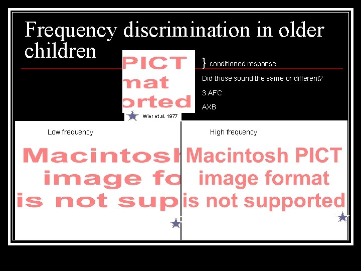 Frequency discrimination in older children } conditioned response 100 Did those sound the same