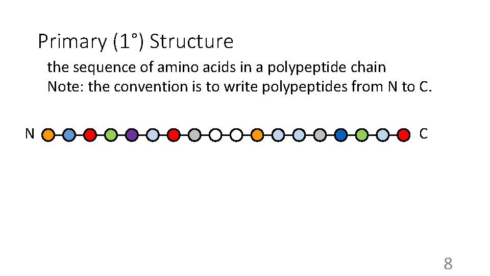 Primary (1°) Structure the sequence of amino acids in a polypeptide chain Note: the
