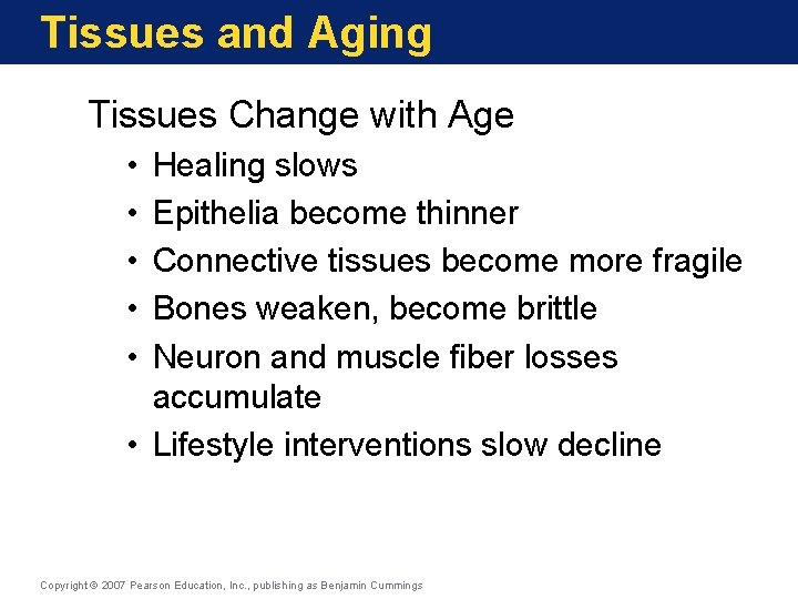 Tissues and Aging Tissues Change with Age • • • Healing slows Epithelia become