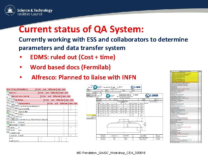 Current status of QA System: Currently working with ESS and collaborators to determine parameters