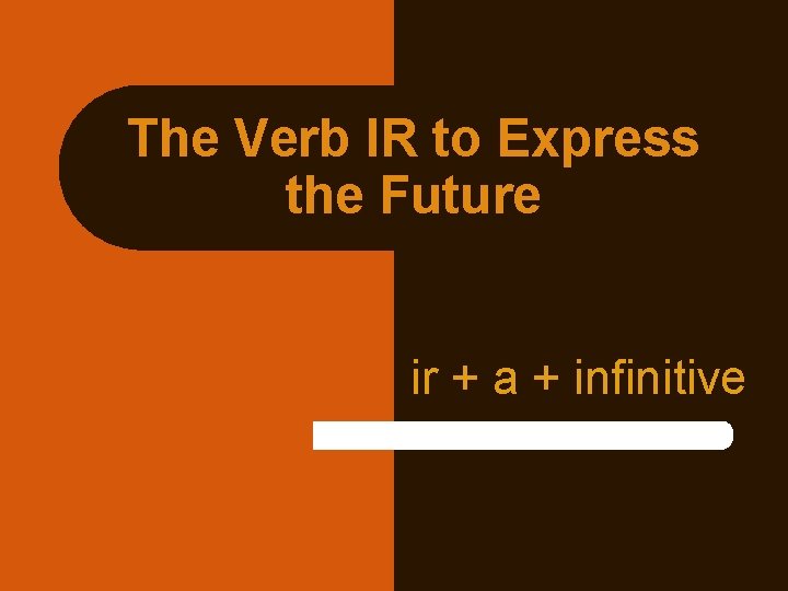 The Verb IR to Express the Future ir + a + infinitive The Verb IR to Express the Future ir + a + infinitive