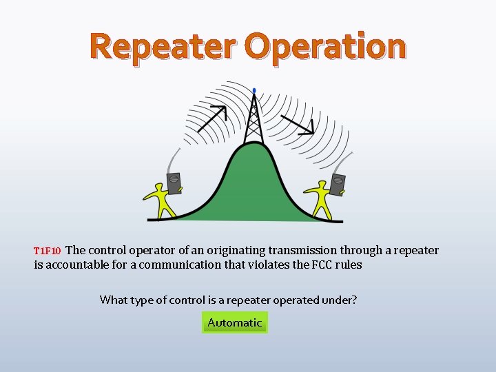 Repeater Operation The control operator of an originating transmission through a repeater is accountable