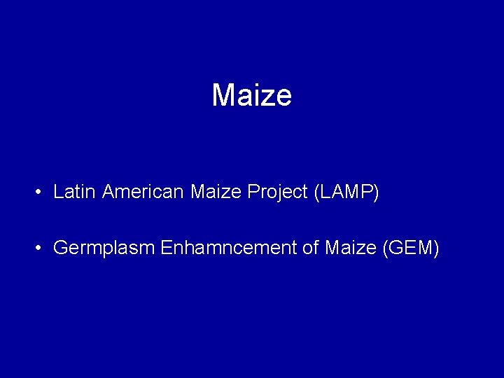 Maize • Latin American Maize Project (LAMP) • Germplasm Enhamncement of Maize (GEM) 