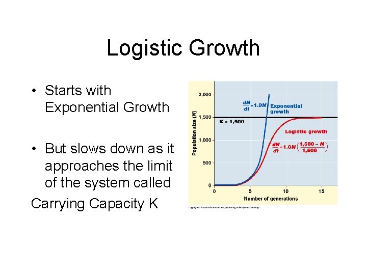 Logistic Growth • Starts with Exponential Growth • But slows down as it approaches