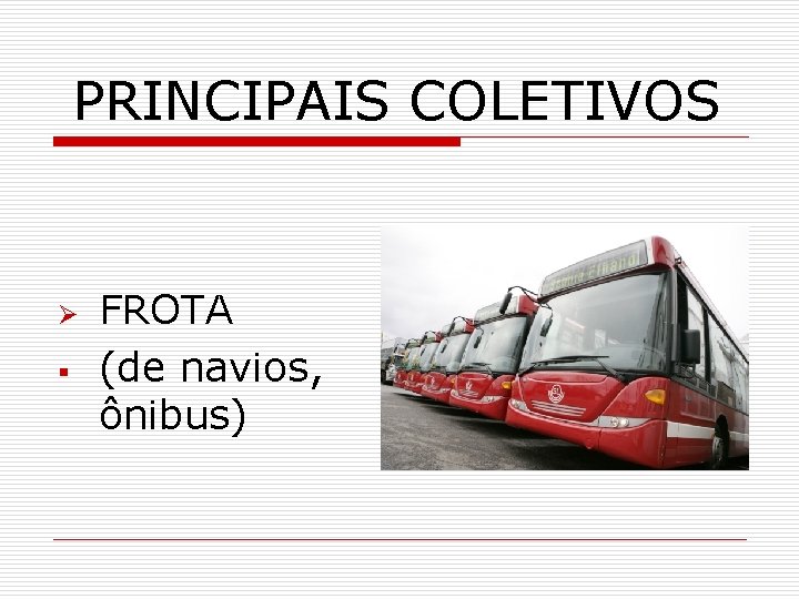 PRINCIPAIS COLETIVOS Ø § FROTA (de navios, ônibus) 