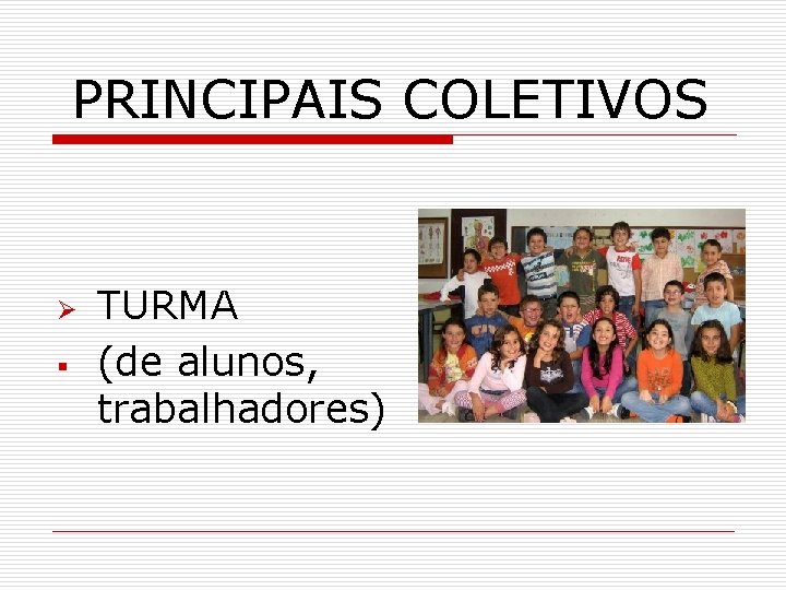 PRINCIPAIS COLETIVOS Ø § TURMA (de alunos, trabalhadores) 