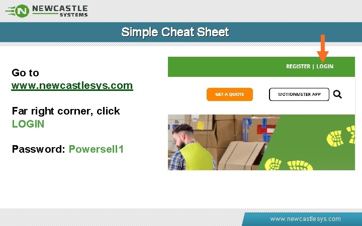 Simple Cheat Sheet Go to www. newcastlesys. com Far right corner, click LOGIN Password: