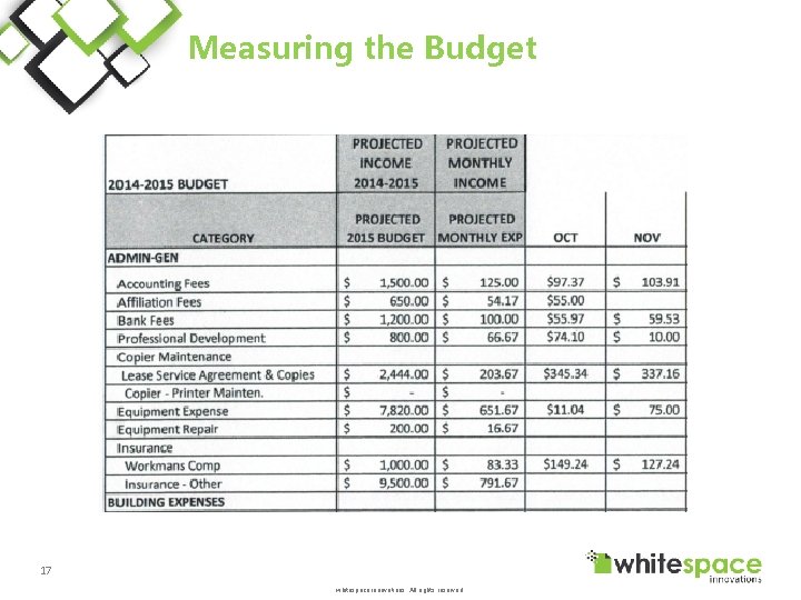 Measuring the Budget 17 whitespace innovations. All rights reserved. 
