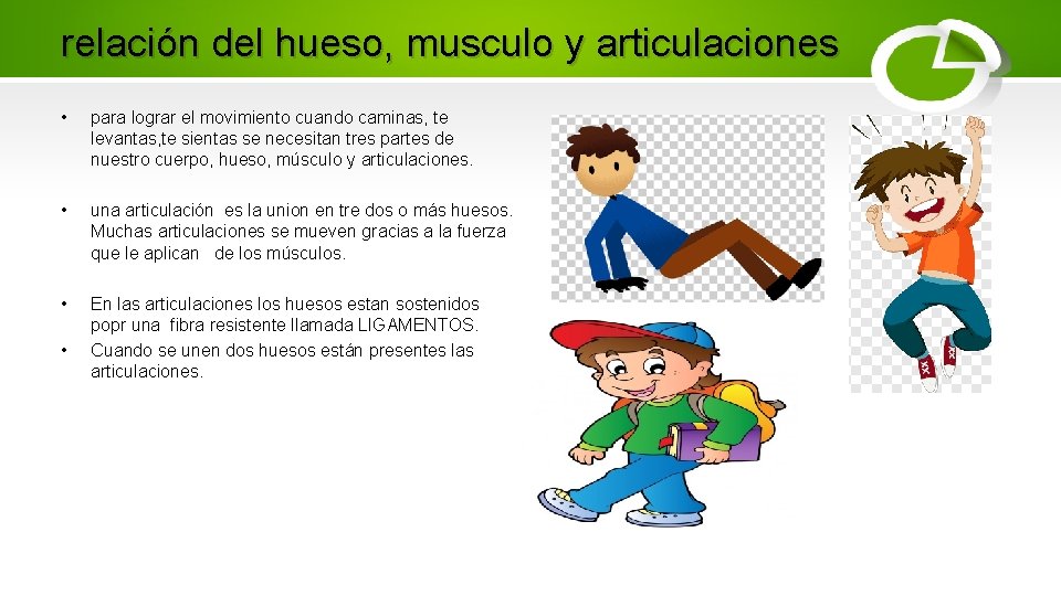 relación del hueso, musculo y articulaciones • para lograr el movimiento cuando caminas, te