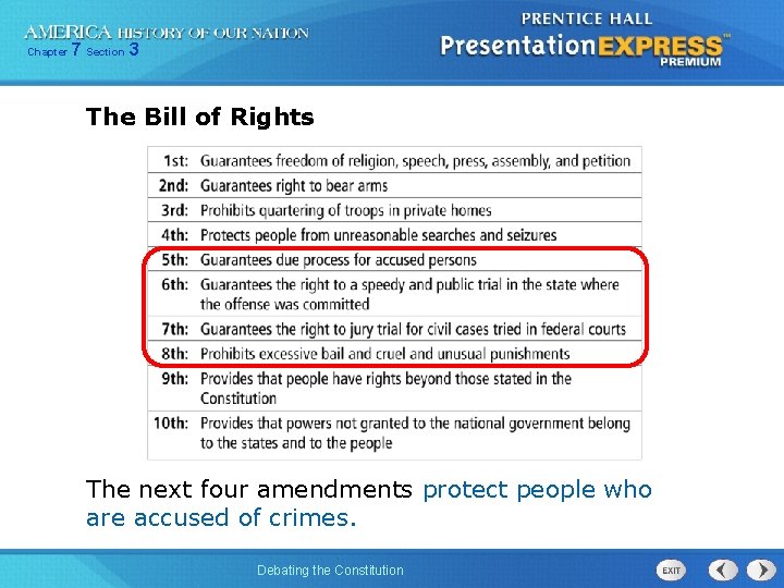 Chapter 7 Section 3 The Bill of Rights The next four amendments protect people