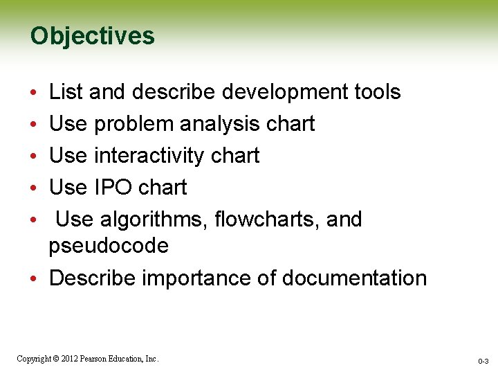 Objectives List and describe development tools Use problem analysis chart Use interactivity chart Use Objectives List and describe development tools Use problem analysis chart Use interactivity chart Use