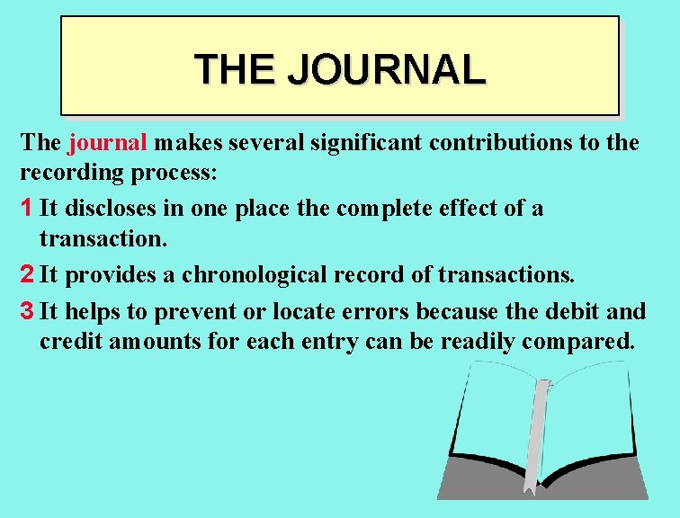 THE JOURNAL The journal makes several significant contributions to the recording process: 1 It