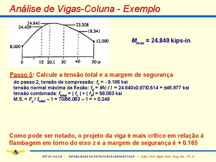 Análise de Vigas-Coluna - Exemplo Mmax = 24. 840 kips-in Passo 5: Calcule a