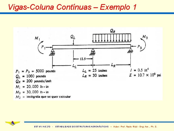 Vigas-Coluna Contínuas – Exemplo 1 EST 41 / AE 213 - ESTABILIDADE DE ESTRUTURAS