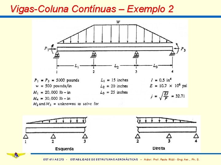 Vigas-Coluna Contínuas – Exemplo 2 EST 41 / AE 213 - ESTABILIDADE DE ESTRUTURAS