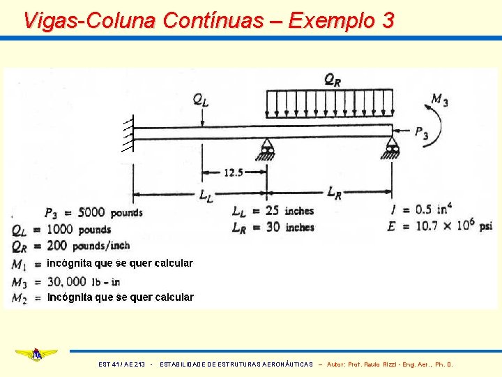 Vigas-Coluna Contínuas – Exemplo 3 EST 41 / AE 213 - ESTABILIDADE DE ESTRUTURAS