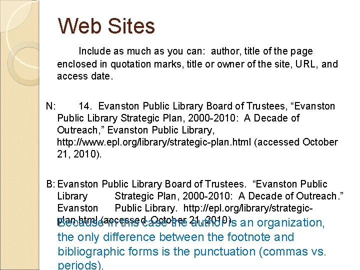 Web Sites Include as much as you can: author, title of the page enclosed