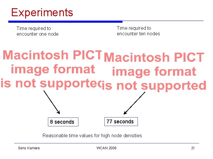 Experiments Time required to encounter ten nodes Time required to encounter one node 8 Experiments Time required to encounter ten nodes Time required to encounter one node 8