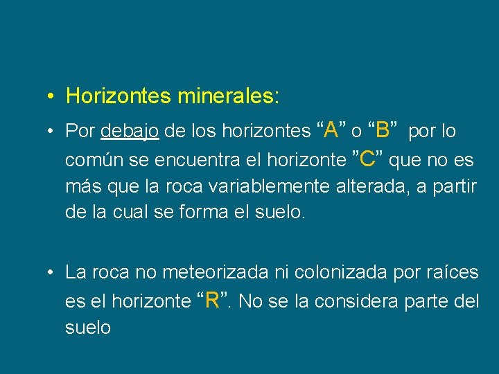  • Horizontes minerales: • Por debajo de los horizontes “A” o “B” por