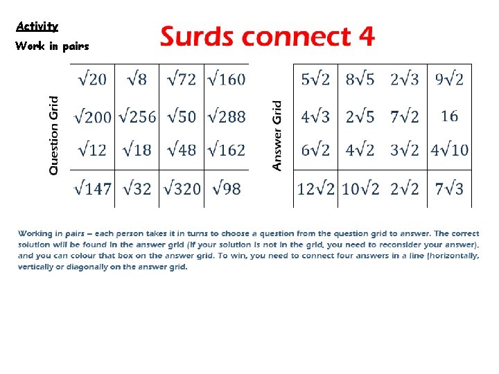 Activity Work in pairs 