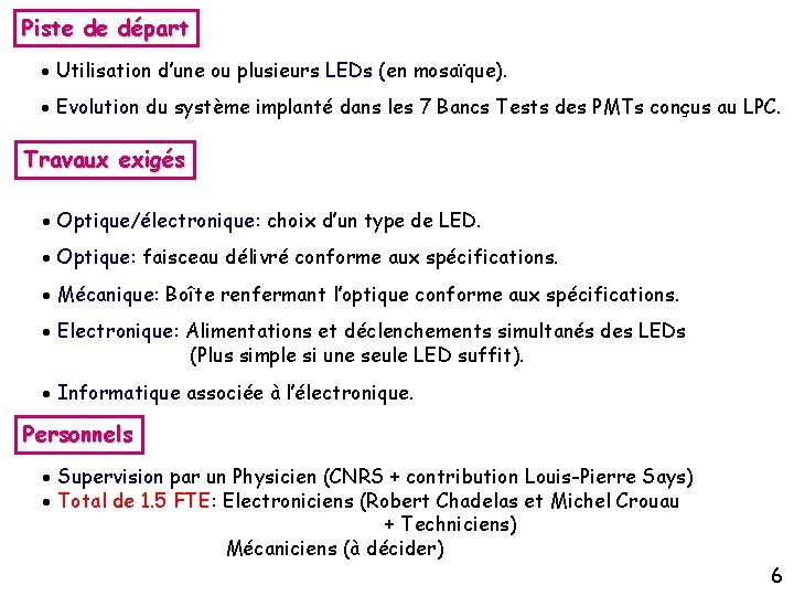 Piste de départ Utilisation d’une ou plusieurs LEDs (en mosaïque). Evolution du système implanté