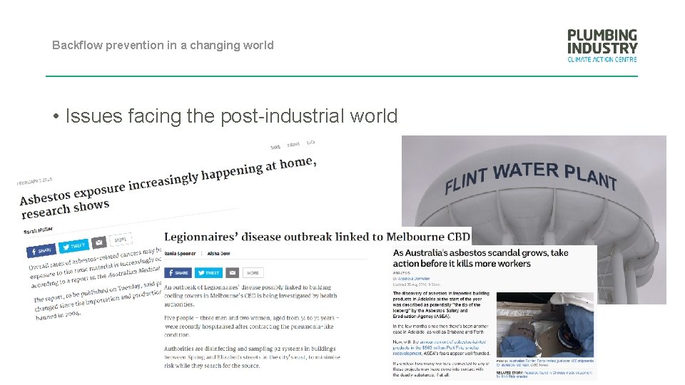 Backflow prevention in a changing world • Issues facing the post-industrial world 