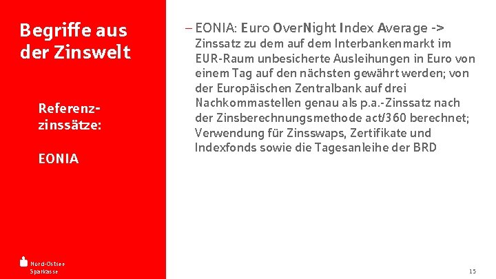 Begriffe aus der Zinswelt - Referenzzinssätze: - EONIA Nord-Ostsee Sparkasse - EONIA: Euro Over.