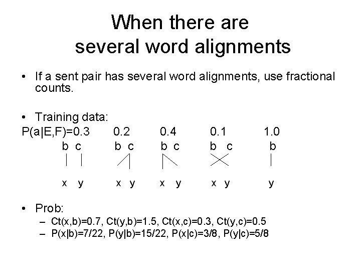 When there are several word alignments • If a sent pair has several word