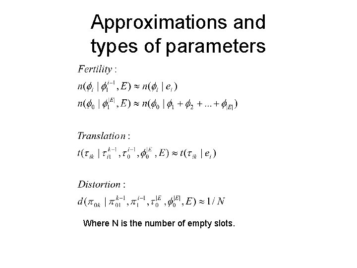 Approximations and types of parameters Where N is the number of empty slots. 