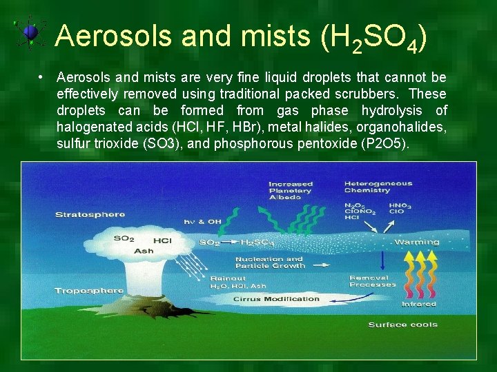 Aerosols and mists (H 2 SO 4) • Aerosols and mists are very fine