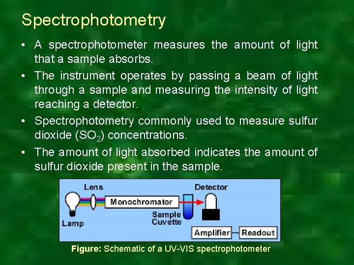 Spectrophotometry • A spectrophotometer measures the amount of light that a sample absorbs. •