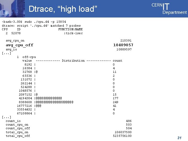 Dtrace, “high load” -bash-3. 00$ sudo. /cpu. d 4 -p 15854 dtrace: script '.