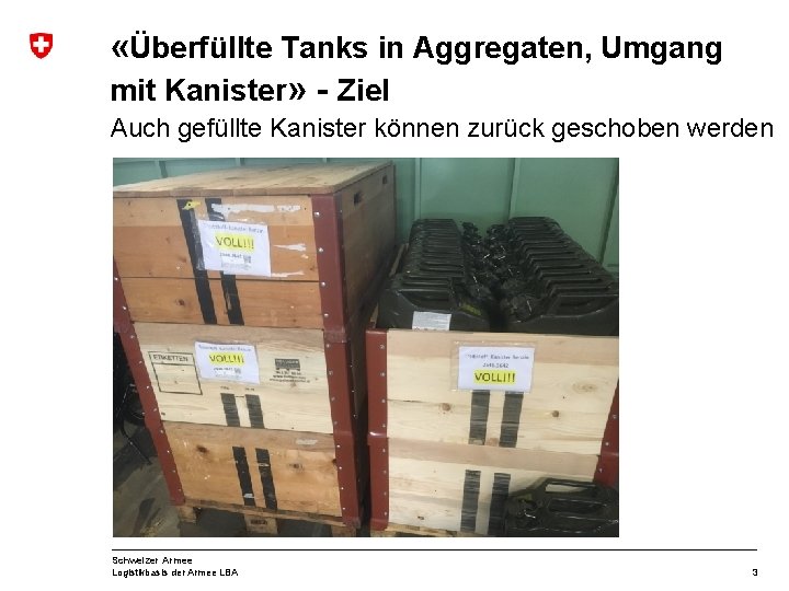  «Überfüllte Tanks in Aggregaten, Umgang mit Kanister» - Ziel Auch gefüllte Kanister können