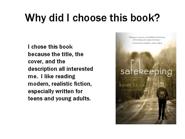 Safekeeping by Karen Hesse Safekeeping a modern novel