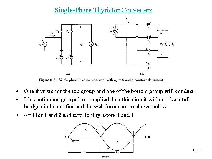 Single-Phase Thyristor Converters • One thyristor of the top group and one of the