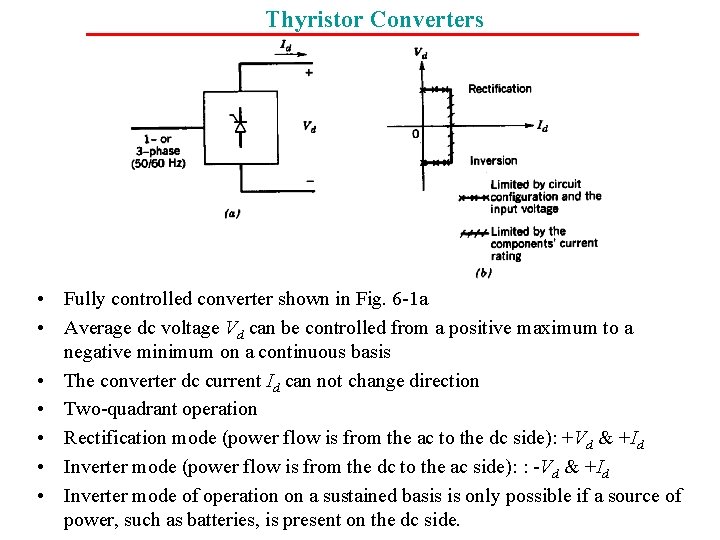 Thyristor Converters • Fully controlled converter shown in Fig. 6 -1 a • Average