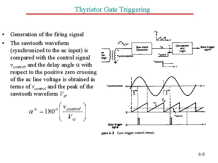 Thyristor Gate Triggering • Generation of the firing signal • The sawtooth waveform (synchronized