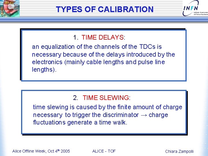 TYPES OF CALIBRATION 1. TIME DELAYS: an equalization of the channels of the TDCs