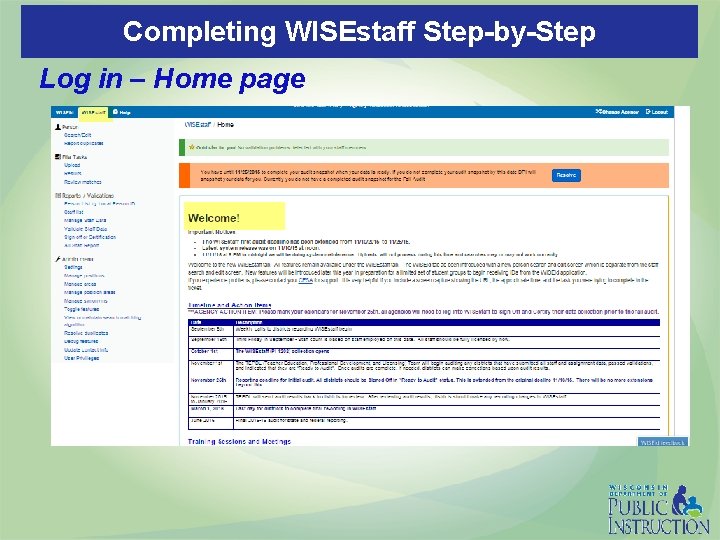 Completing WISEstaff Step-by-Step Log in – Home page 