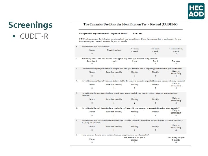 Screenings § CUDIT-R 
