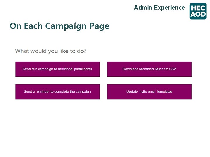 Admin Experience On Each Campaign Page 