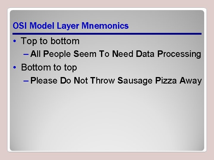 OSI Model Layer Mnemonics • Top to bottom – All People Seem To Need OSI Model Layer Mnemonics • Top to bottom – All People Seem To Need