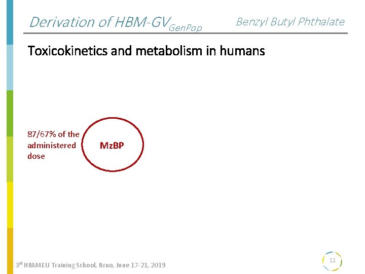 Derivation of HBM-GVGen. Pop Benzyl Butyl Phthalate Toxicokinetics and metabolism in humans 87/67% of