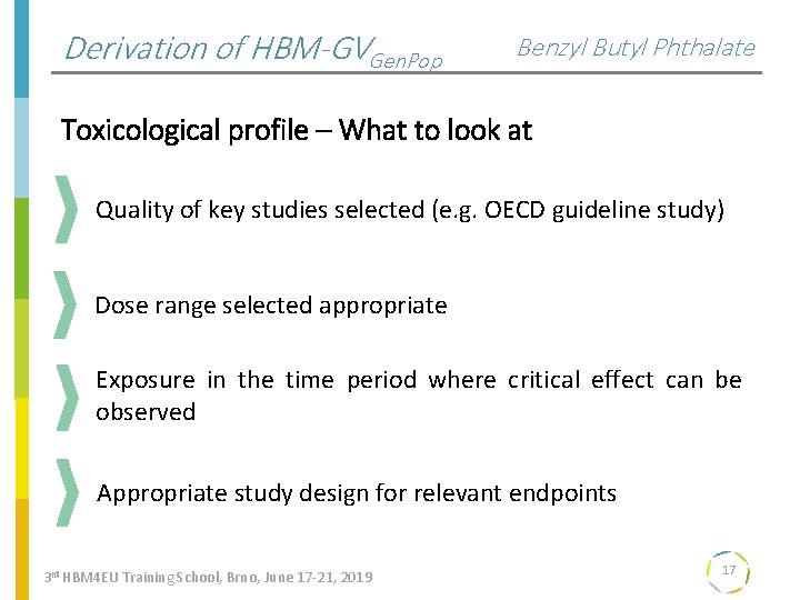 Derivation of HBM-GVGen. Pop Benzyl Butyl Phthalate Toxicological profile – What to look at