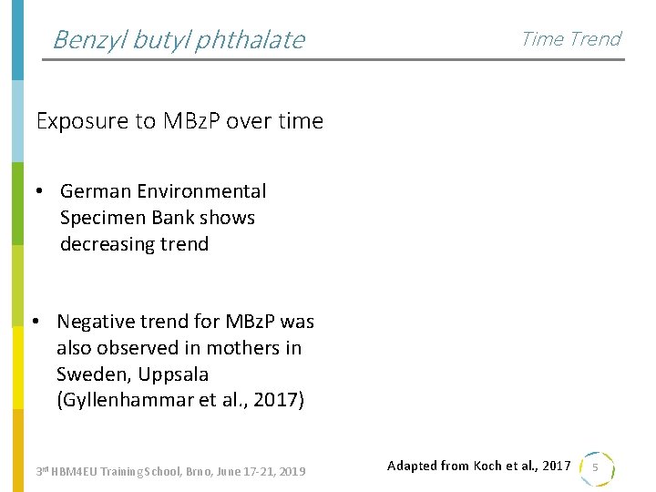 Benzyl butyl phthalate Time Trend Exposure to MBz. P over time • German Environmental
