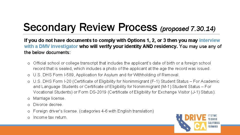 Secondary Review Process (proposed 7. 30. 14) If you do not have documents to