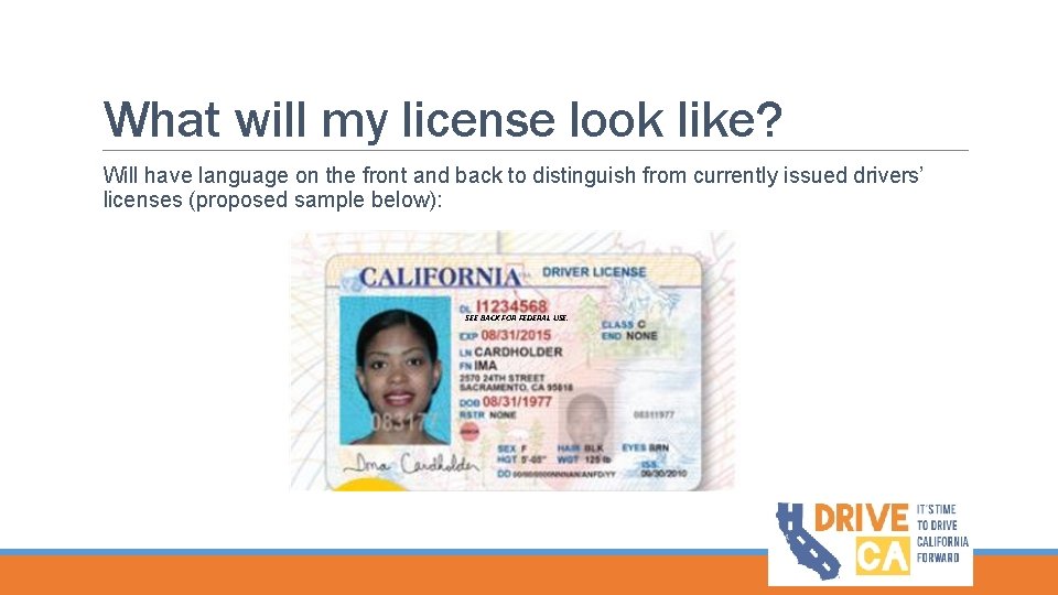 What will my license look like? Will have language on the front and back